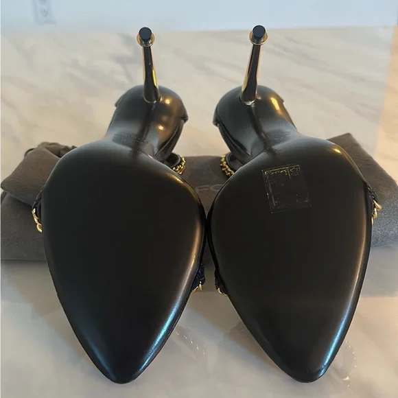 Tom Ford Black and Gold Chain Heels - Picture 9 of 16